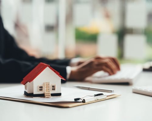 Model homes and real estate agents for sale of a home during insurance or on a real estate loan or p